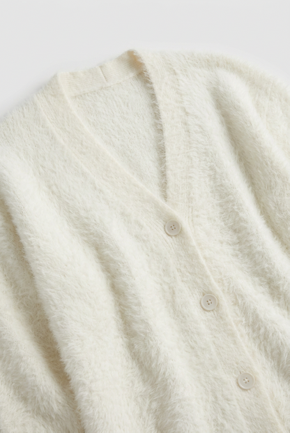 Cozy Fluffy Knit V-Neck Cardigan with Buttons