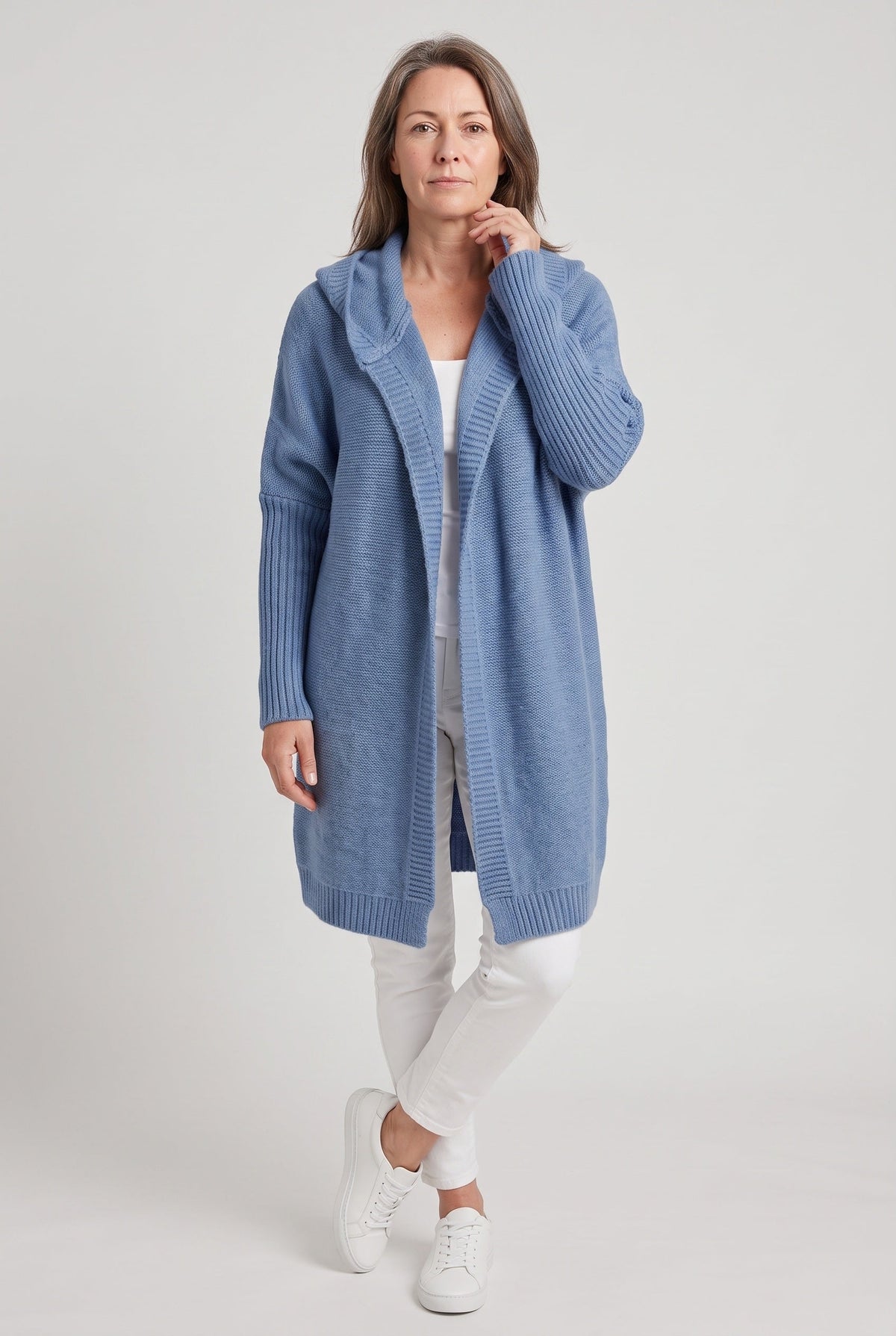 Casual Hooded Longline Open Front Cardigan