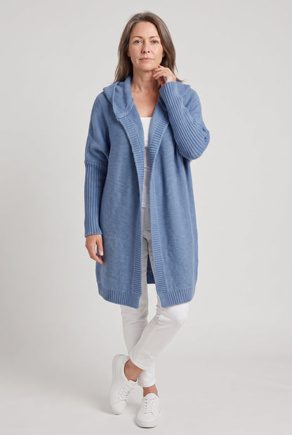 Casual Hooded Longline Open Front Cardigan