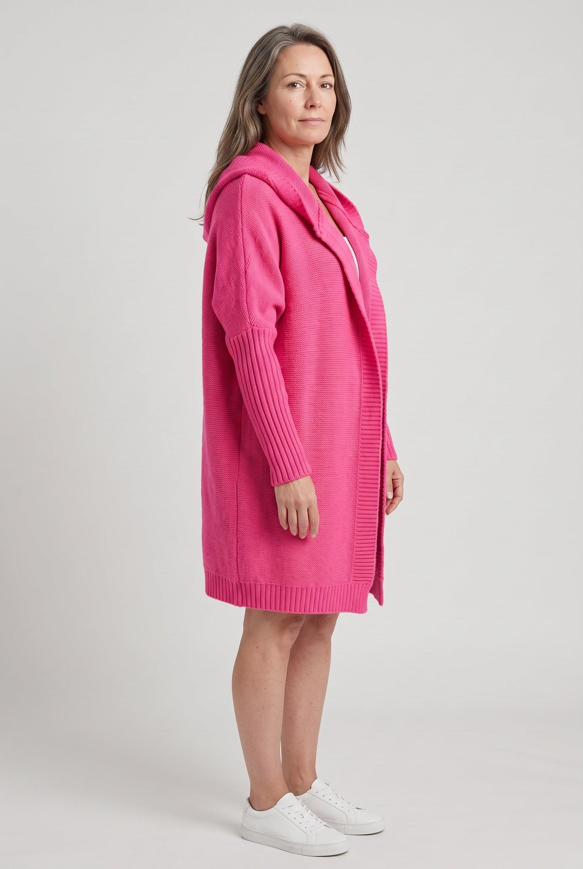 Casual Hooded Longline Open Front Cardigan