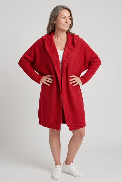 Casual Hooded Longline Open Front Cardigan