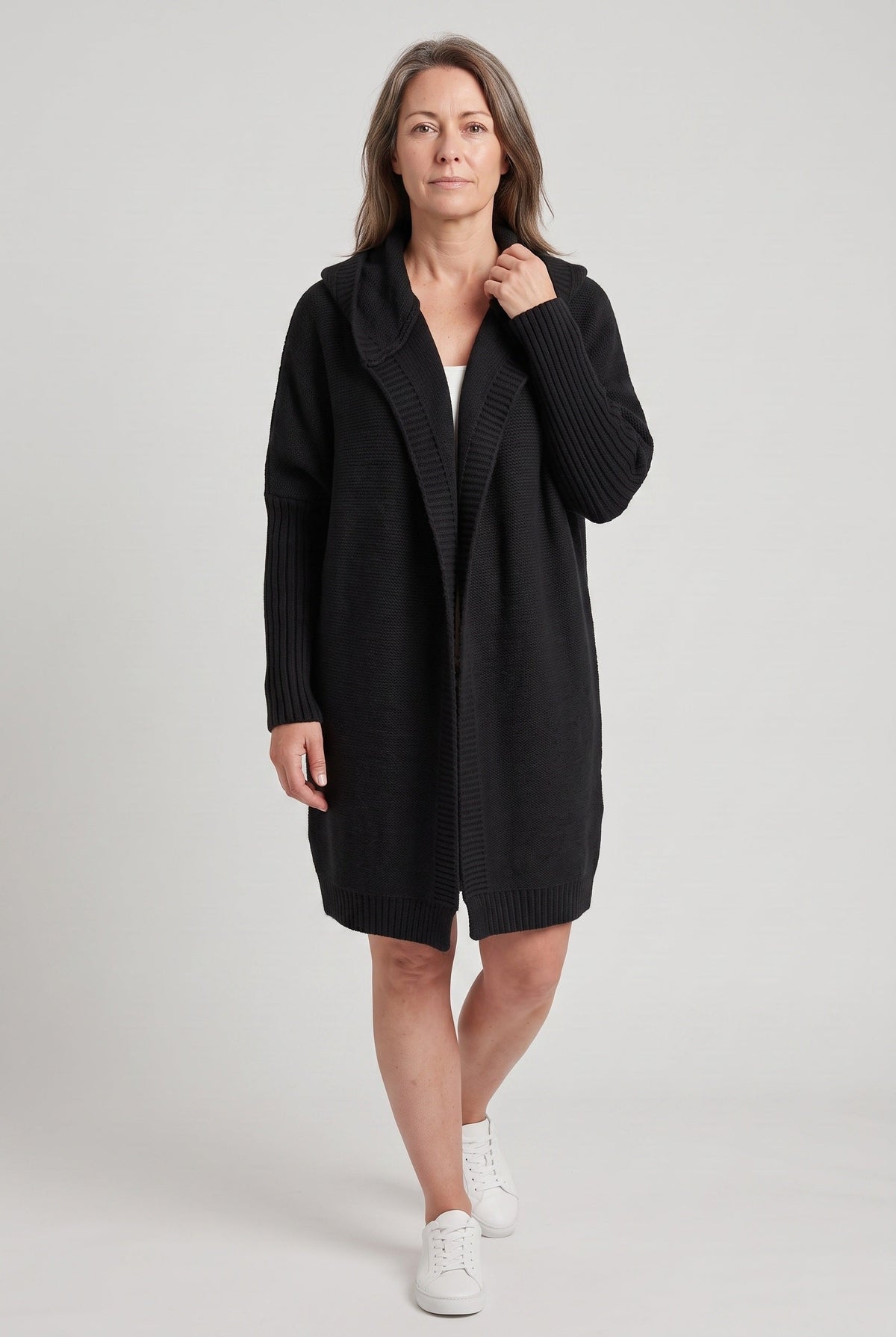 Casual Hooded Longline Open Front Cardigan