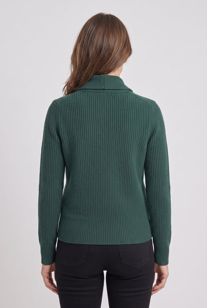 Classic Ribbed Knit Cardigan with Shawl Collar and Button Front