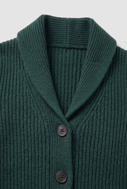 Classic Ribbed Knit Cardigan with Shawl Collar and Button Front
