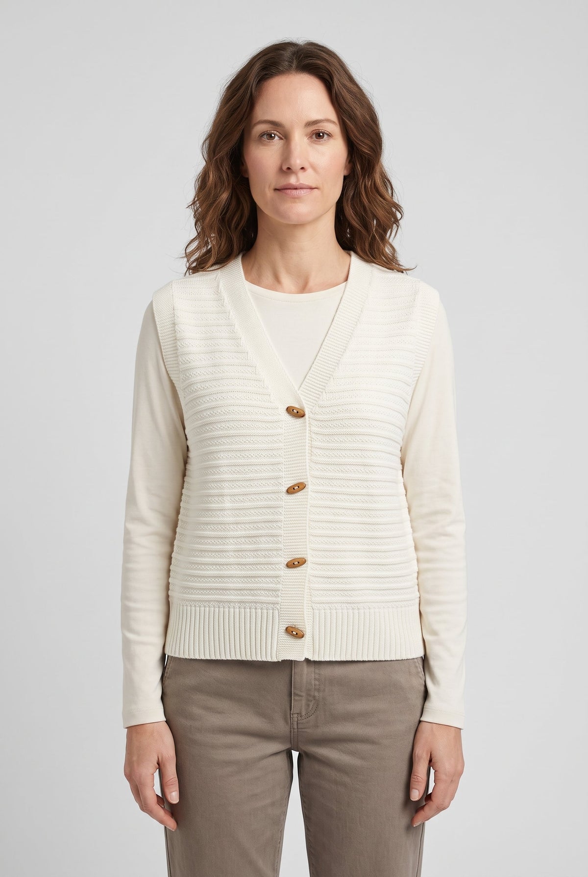 Classic Knit Sleeveless Toggle Button Cardigan with Stand Collar