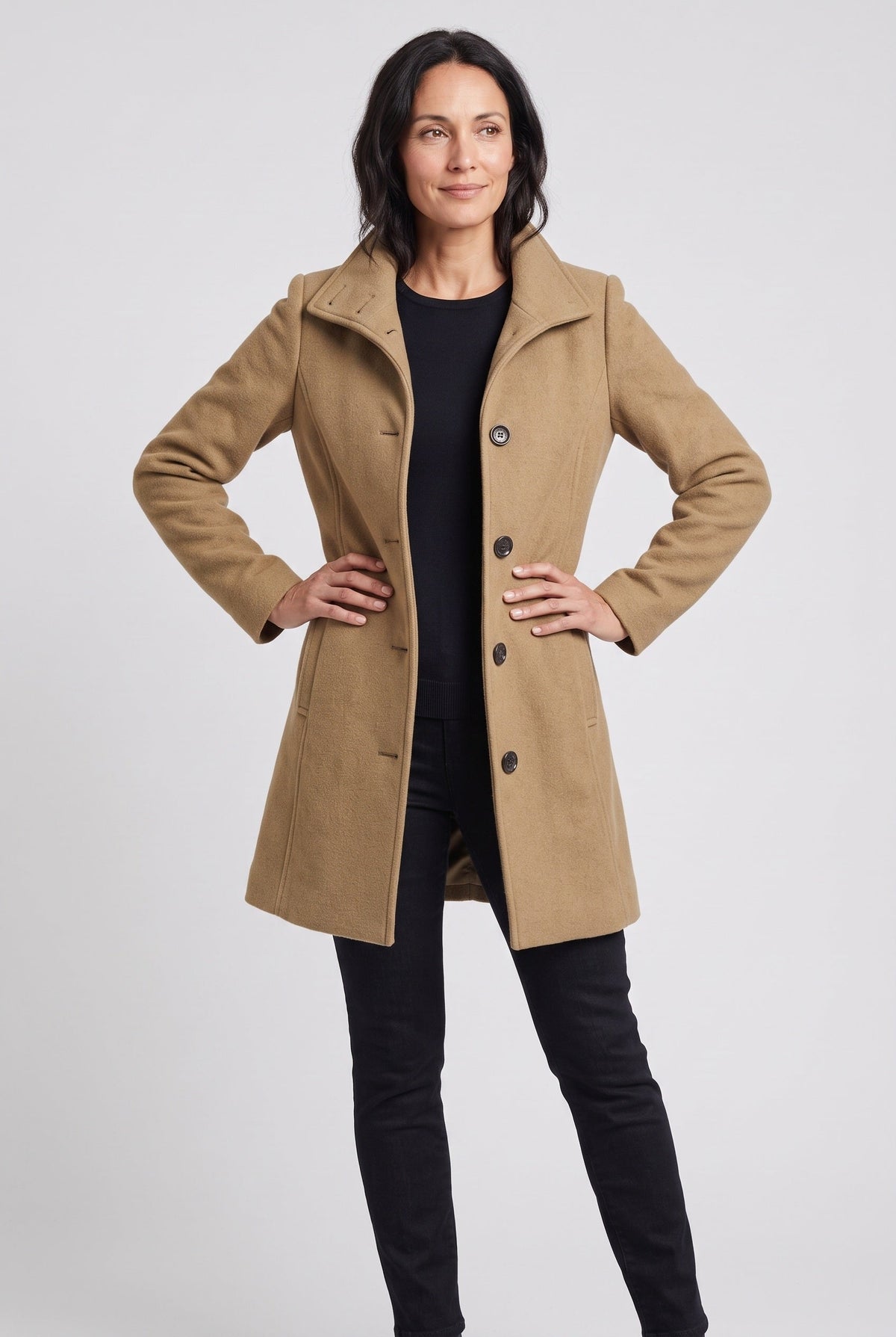 Classic Stand Collar Button Front Coat