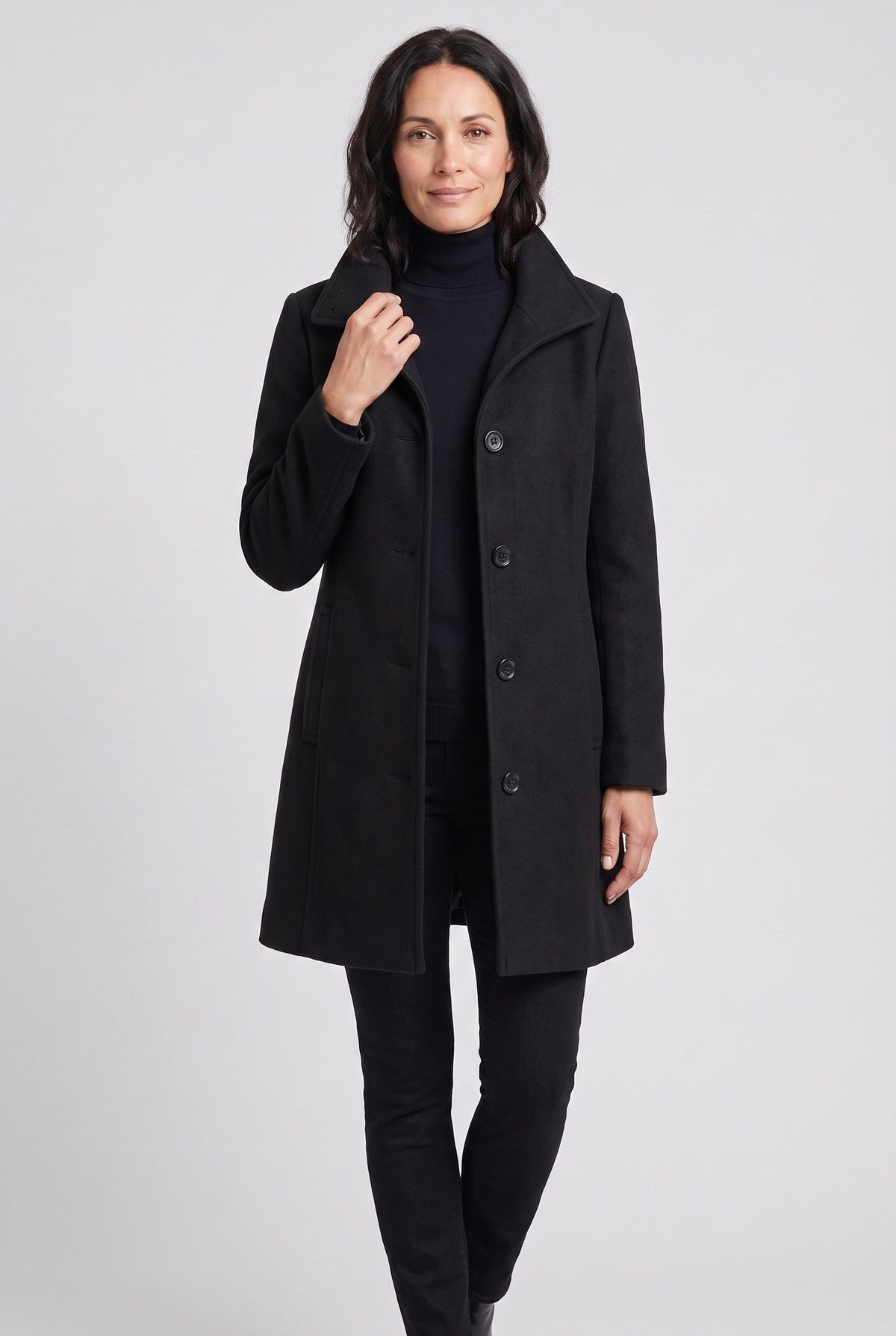 Classic Stand Collar Button Front Coat