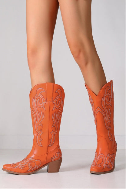 Classic Embroidered Snip Toe Cowboy Boots