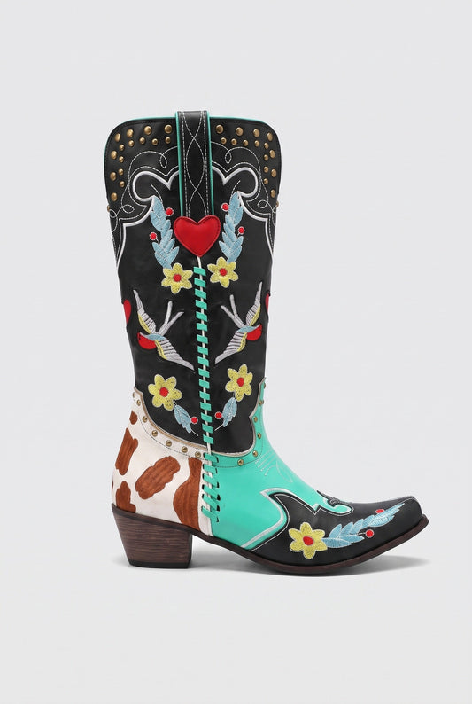 Classic Studded Leather Cowboy Boots with Snip Toe