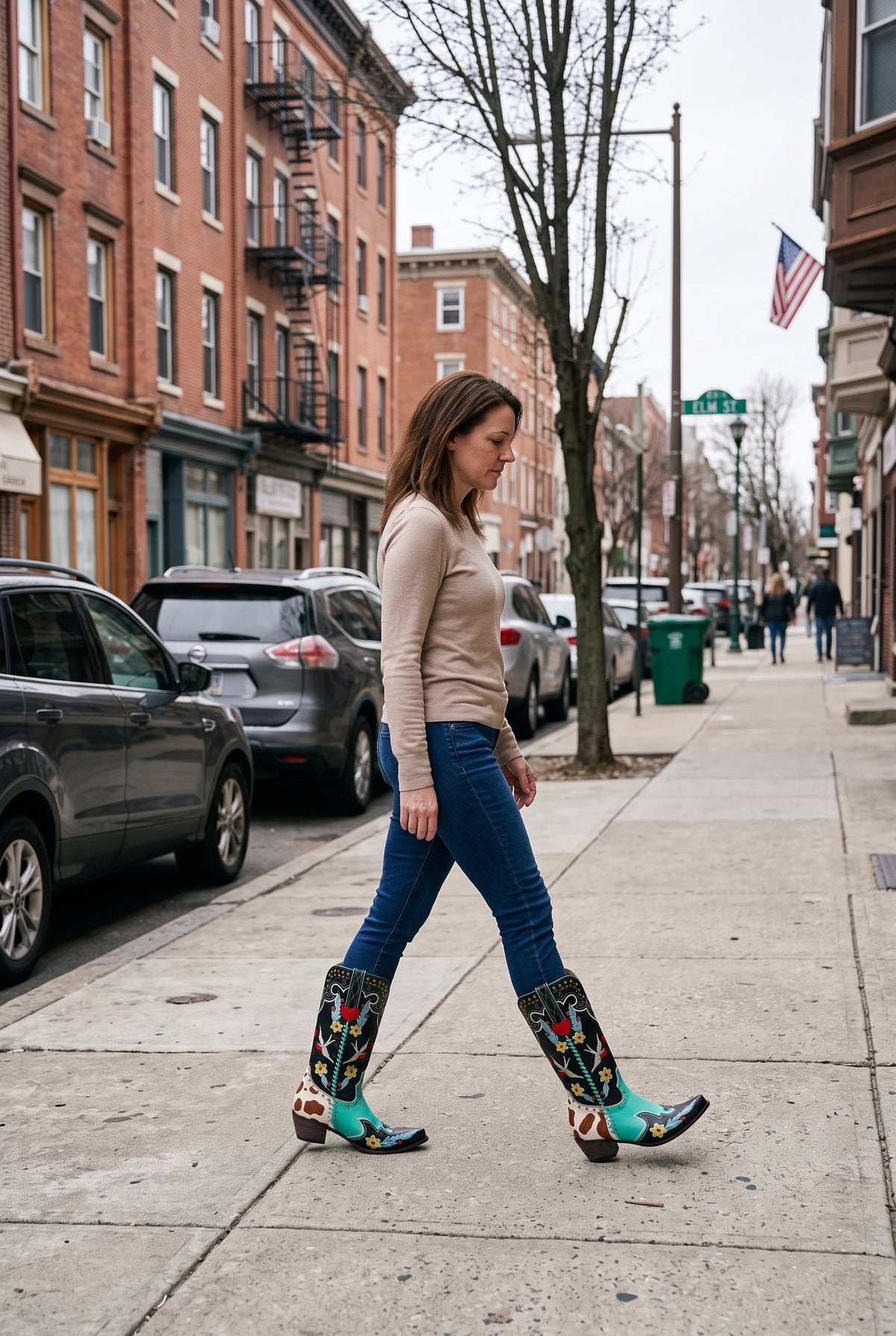 Classic Studded Leather Cowboy Boots with Snip Toe