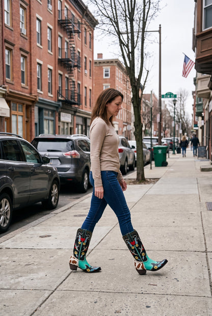 Classic Studded Leather Cowboy Boots with Snip Toe