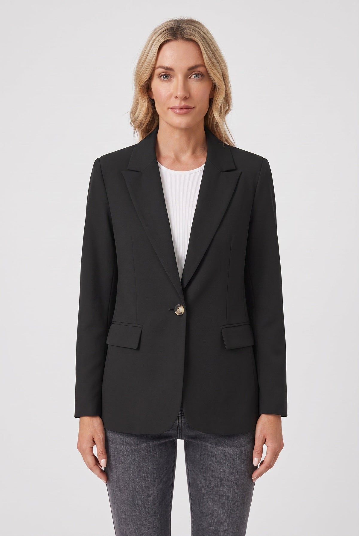 Classic Single Button Notch Lapel Blazer Jacket