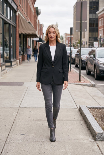 Classic Single Button Notch Lapel Blazer Jacket