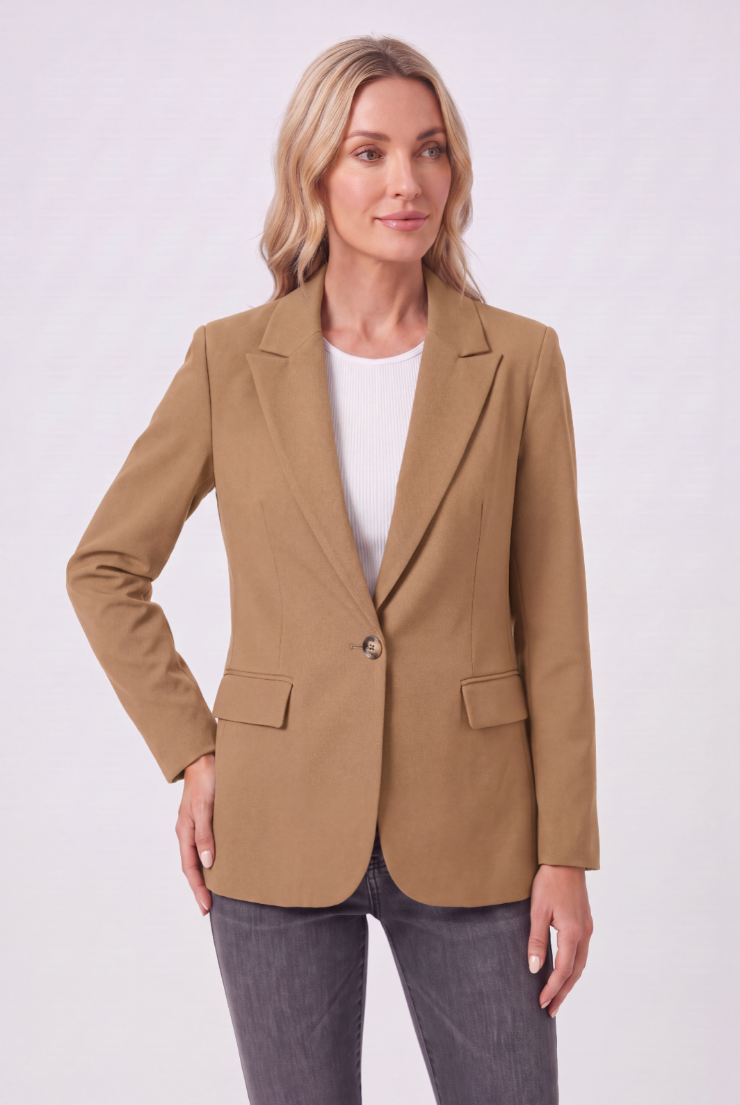 Classic Single Button Notch Lapel Blazer Jacket