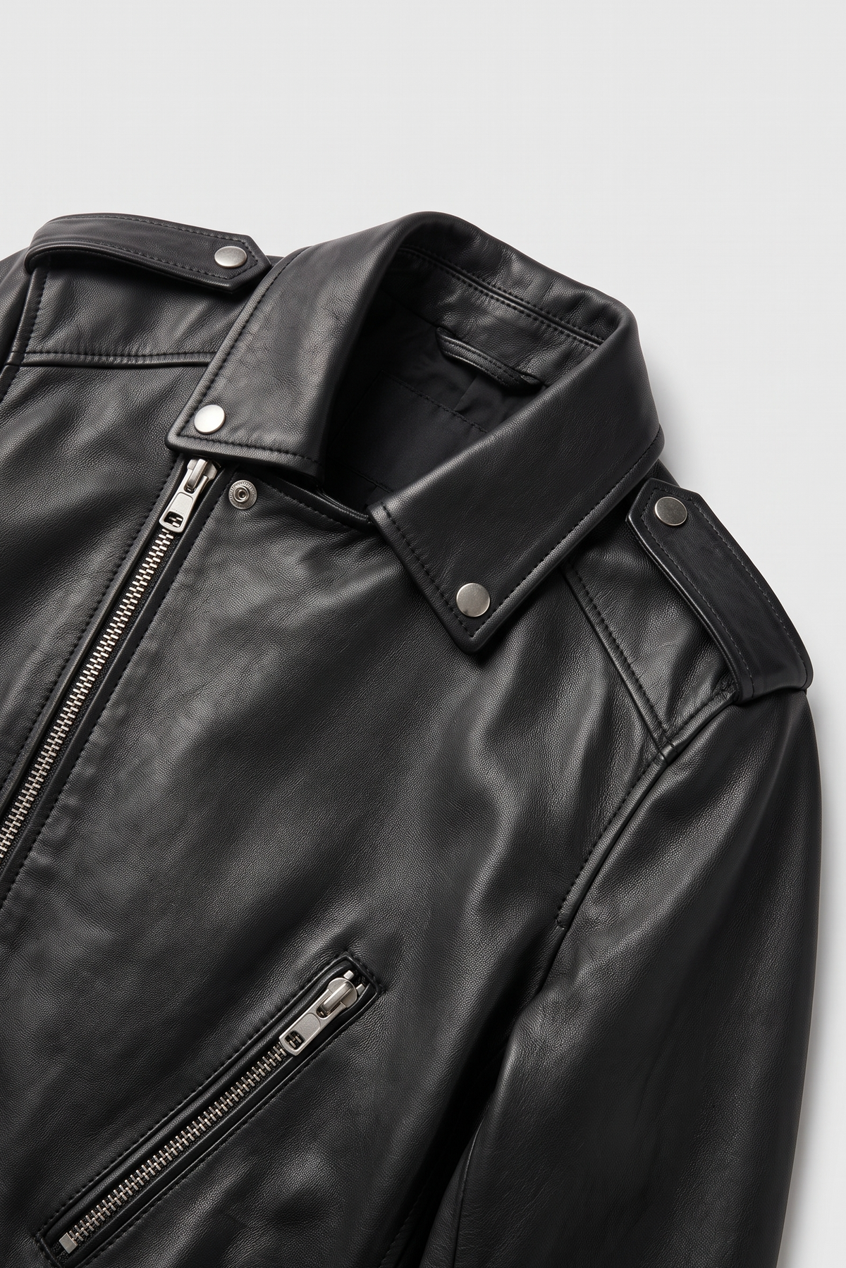 Stylish Leather-Look Jacket with Asymmetric Zip and Snap Collar