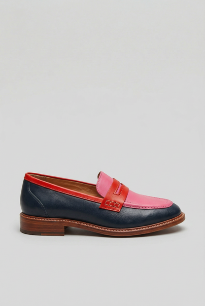 Classic Color Block Leather Loafers with Penny Strap