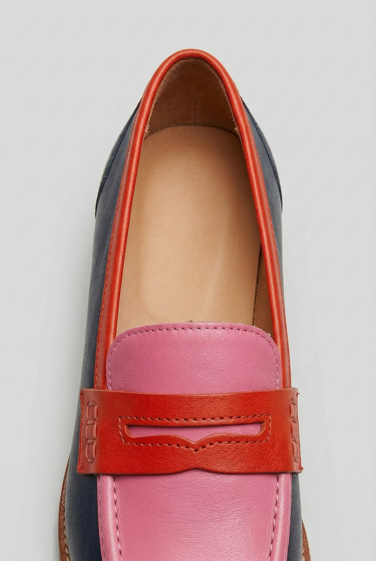 Classic Color Block Leather Loafers with Penny Strap