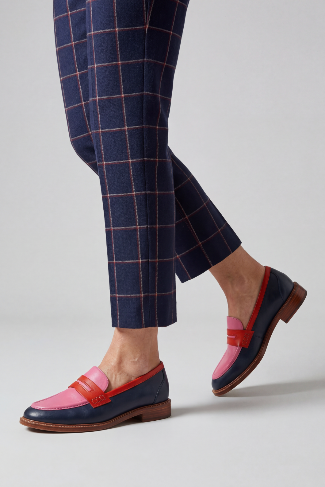 Classic Color Block Leather Loafers with Penny Strap