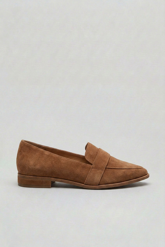 Classic Pointed Toe Leather Loafers with Low Stacked Heel