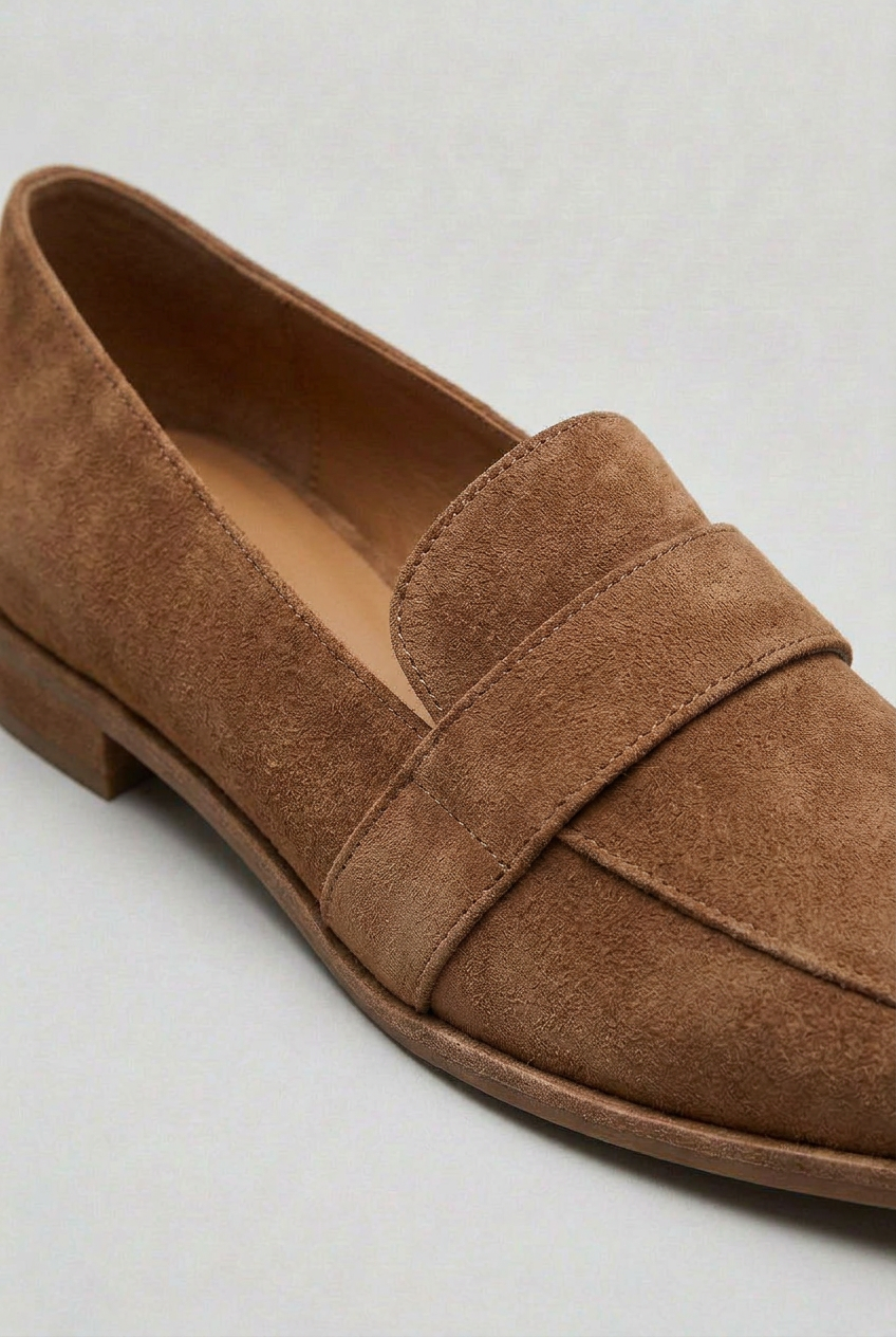 Classic Pointed Toe Leather Loafers with Low Stacked Heel