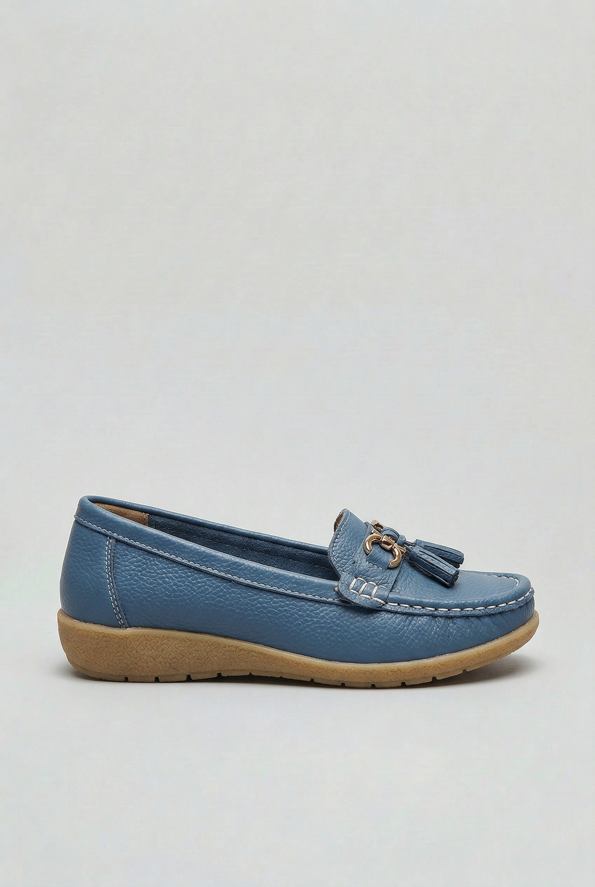 Classic Tassel Trim Leather Loafers with Low Wedge Sole
