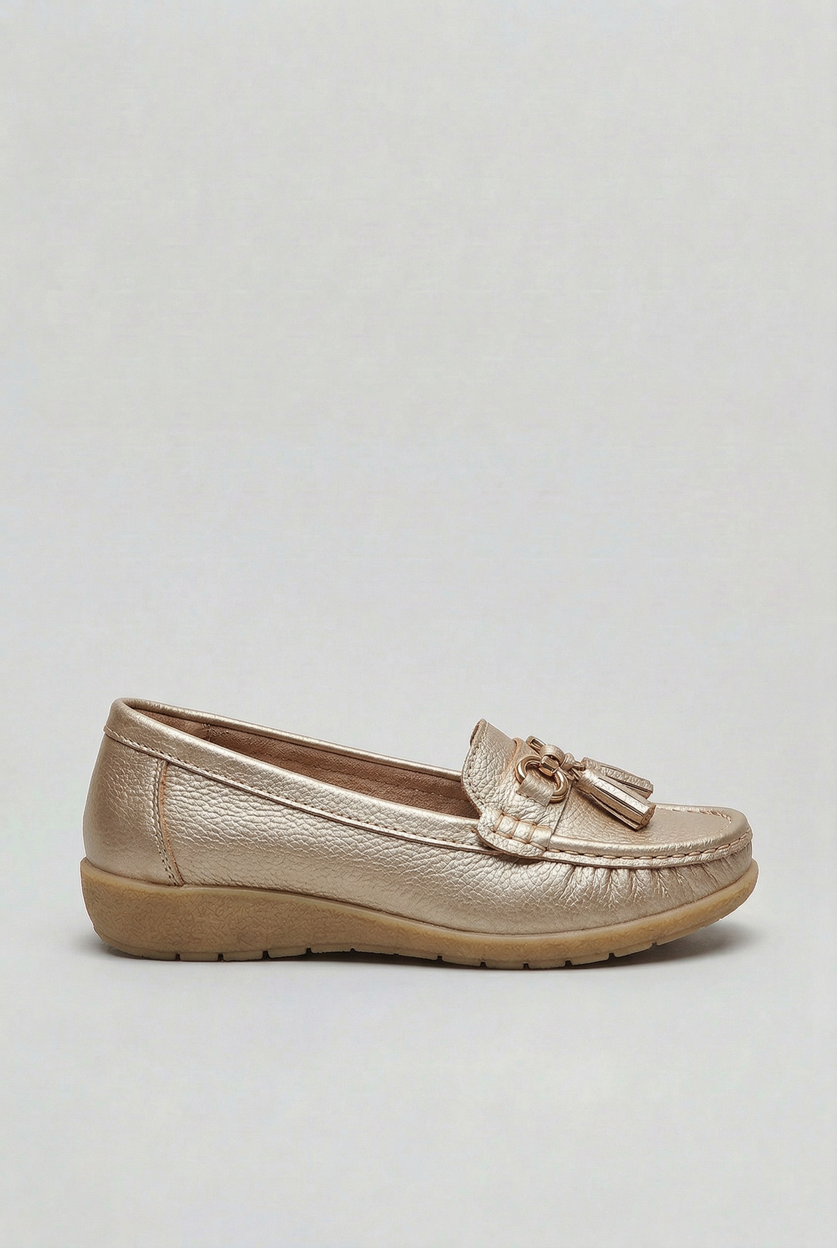 Classic Tassel Trim Leather Loafers with Low Wedge Sole