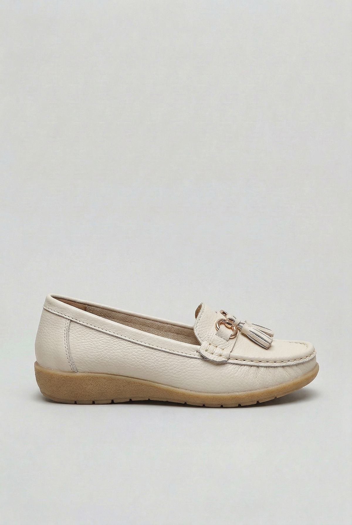 Classic Tassel Trim Leather Loafers with Low Wedge Sole
