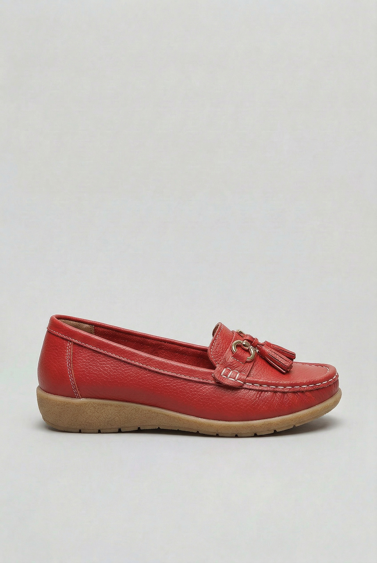 Classic Tassel Trim Leather Loafers with Low Wedge Sole
