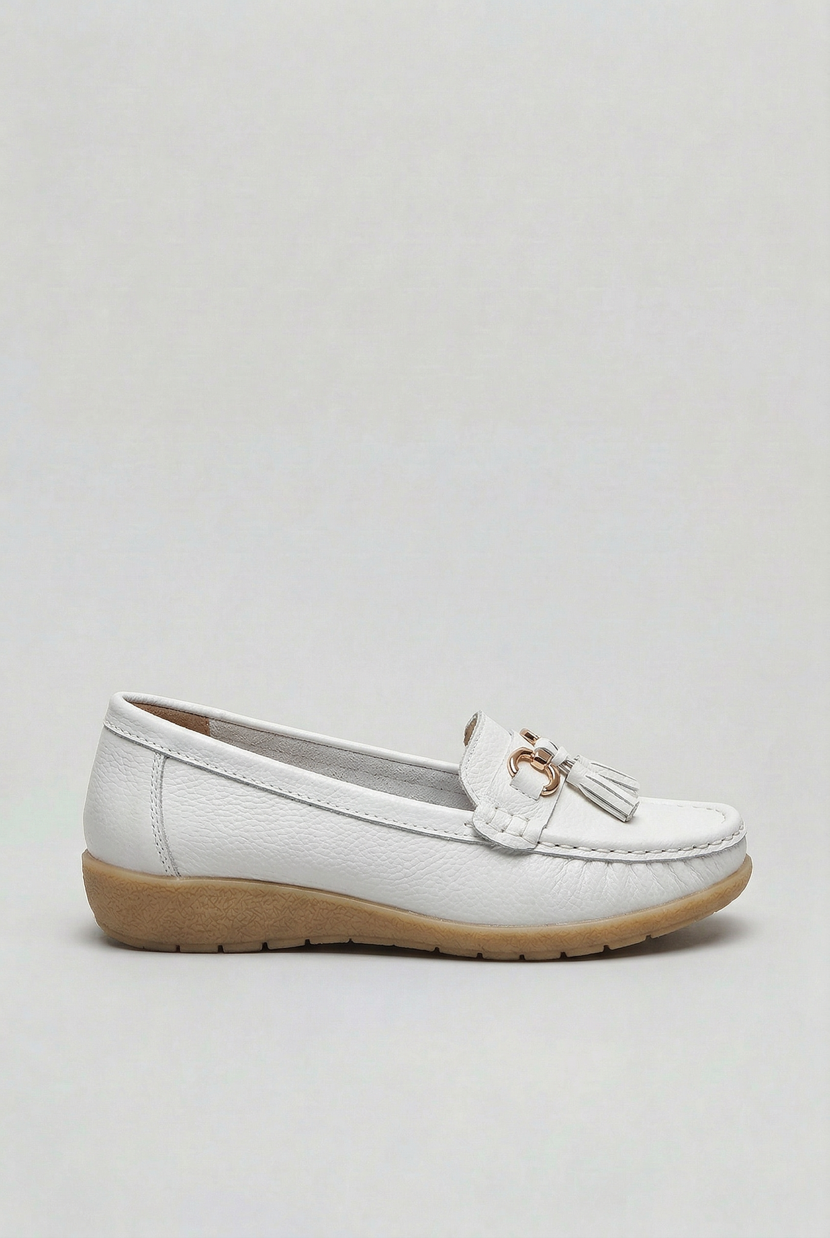 Classic Tassel Trim Leather Loafers with Low Wedge Sole
