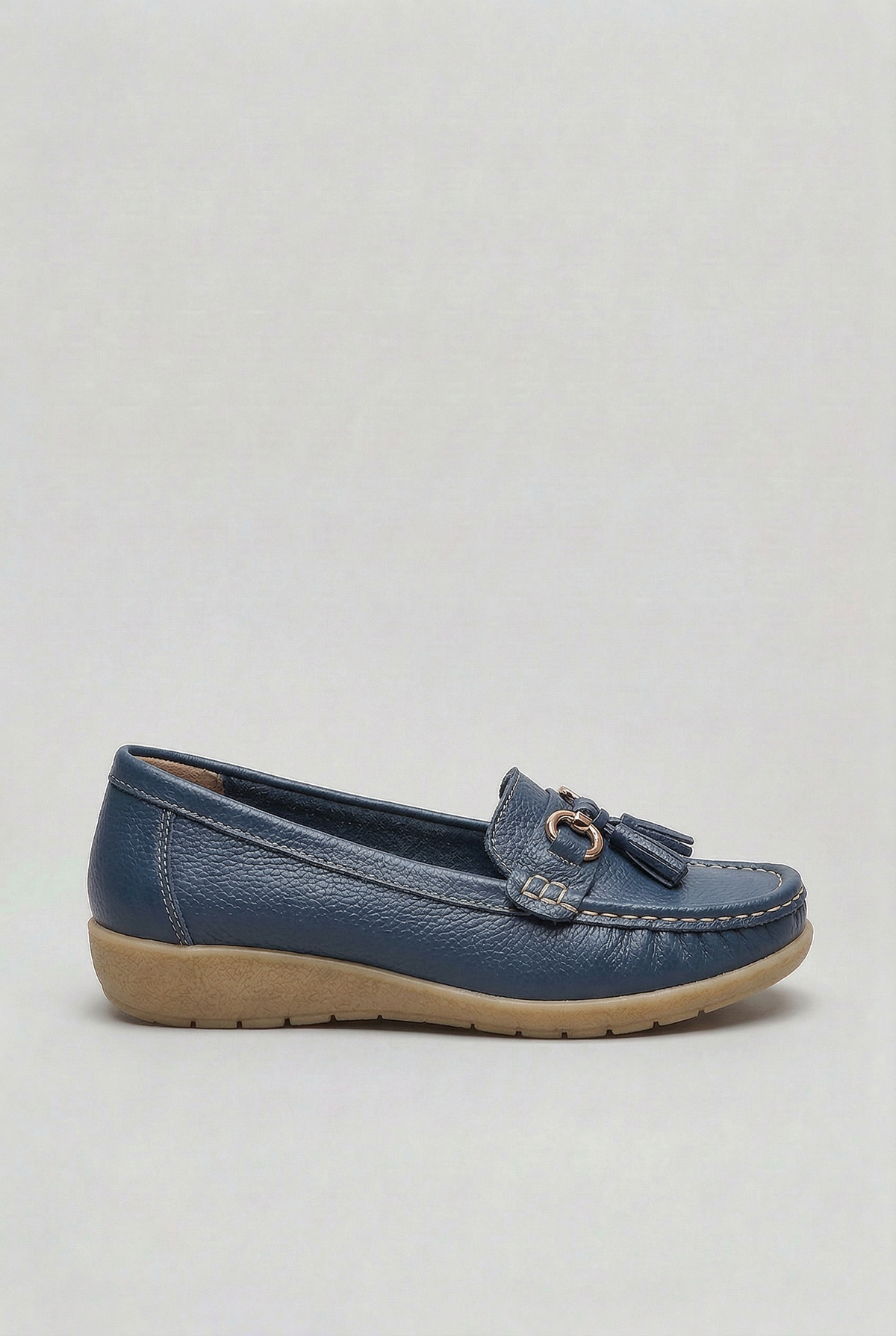Classic Tassel Trim Leather Loafers with Low Wedge Sole