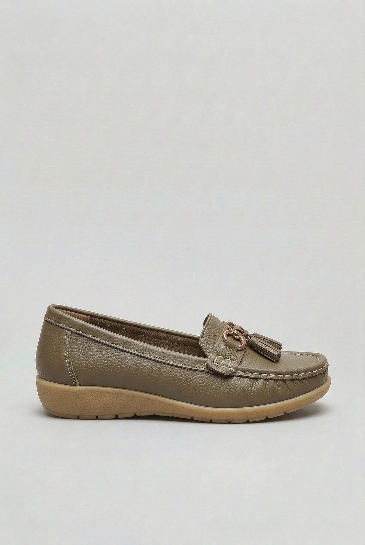 Classic Tassel Trim Leather Loafers with Low Wedge Sole