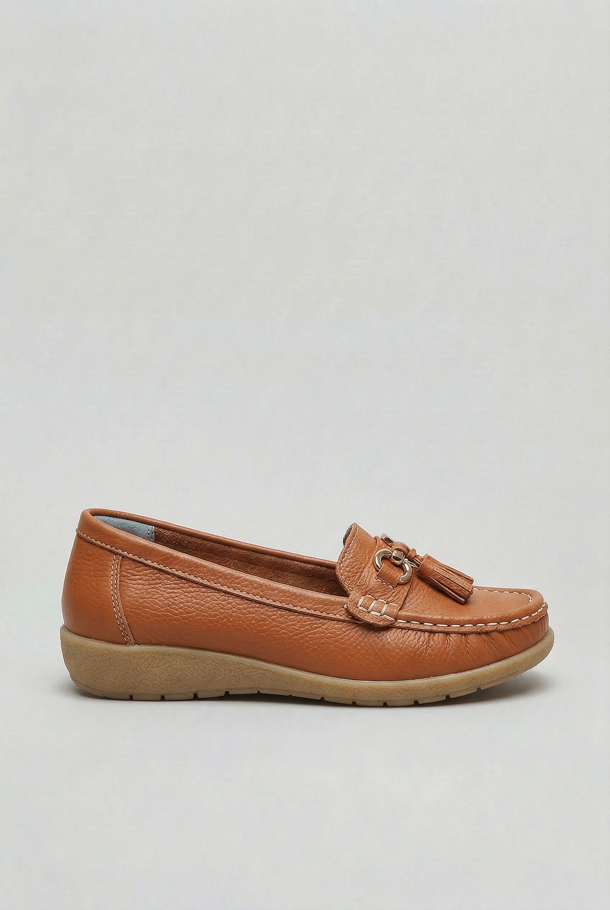 Classic Tassel Trim Leather Loafers with Low Wedge Sole