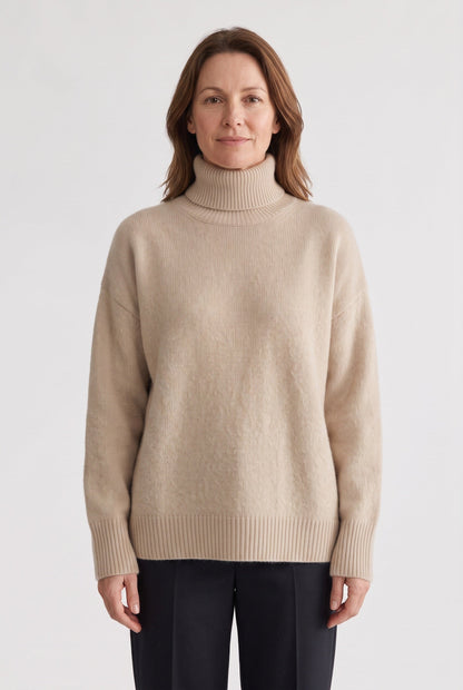 Oversized Ribbed Trim Turtleneck Sweater