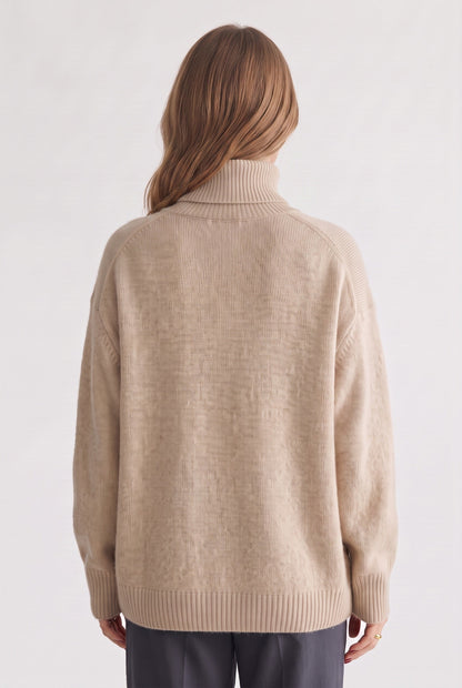 Oversized Ribbed Trim Turtleneck Sweater