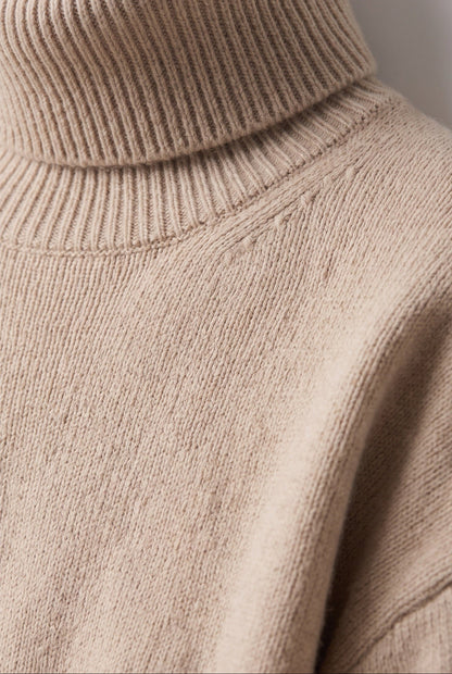 Oversized Ribbed Trim Turtleneck Sweater