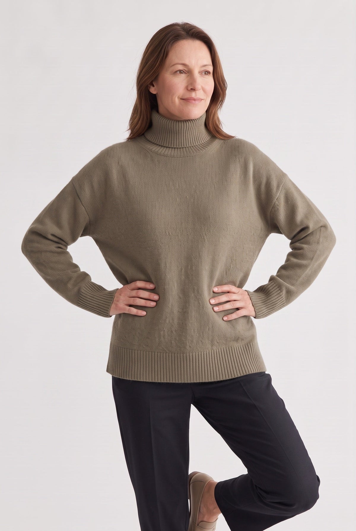 Oversized Ribbed Trim Turtleneck Sweater