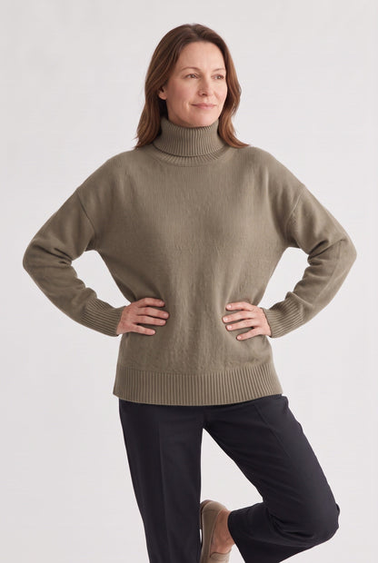 Oversized Ribbed Trim Turtleneck Sweater