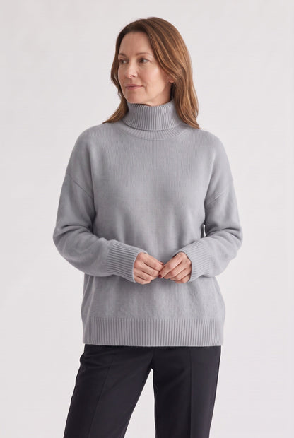 Oversized Ribbed Trim Turtleneck Sweater