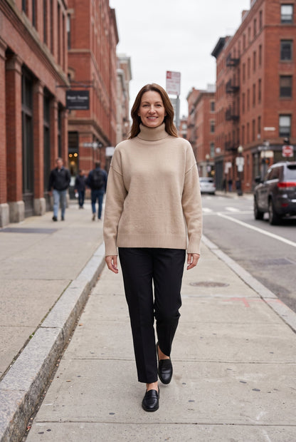 Oversized Ribbed Trim Turtleneck Sweater