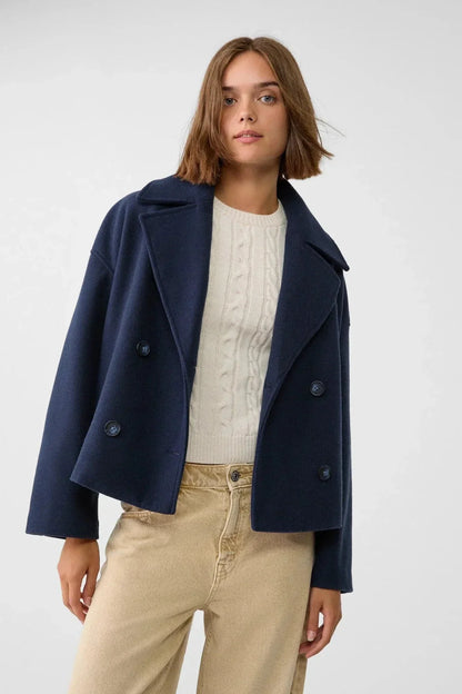 Classic Double-Breasted Cropped Pea Coat
