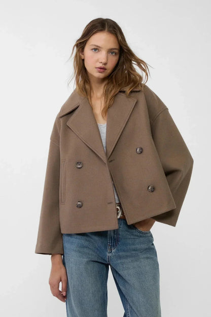 Classic Double-Breasted Cropped Pea Coat