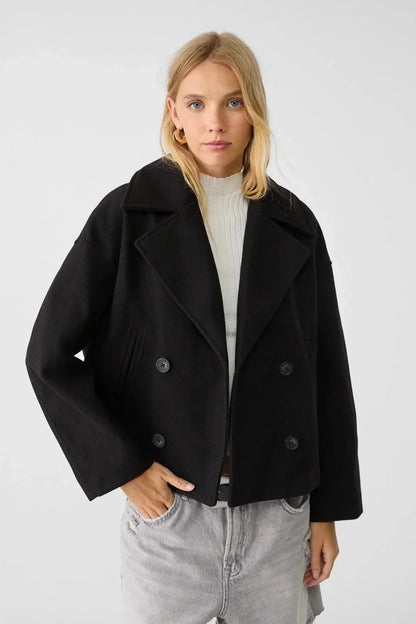 Classic Double-Breasted Cropped Pea Coat