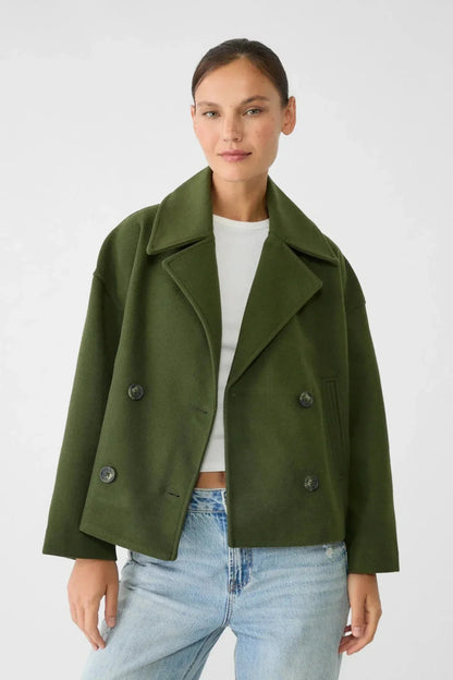 Classic Double-Breasted Cropped Pea Coat
