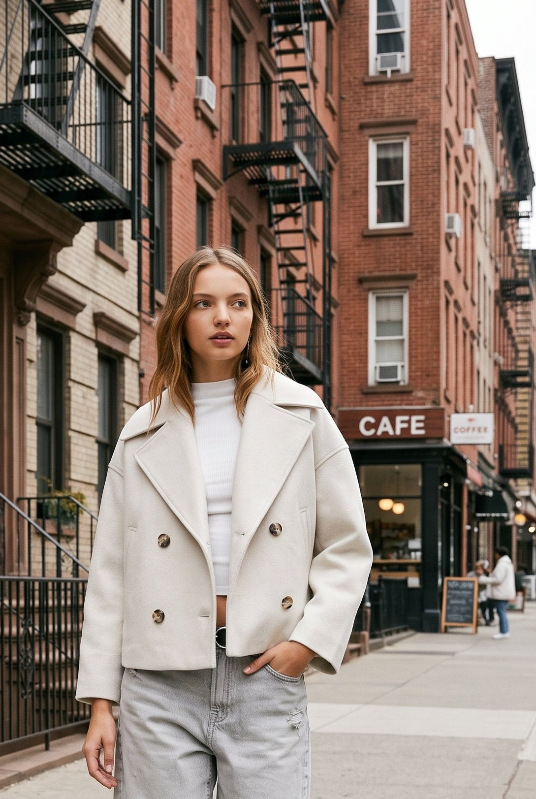 Classic Double-Breasted Cropped Pea Coat