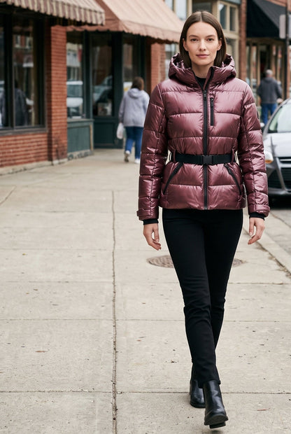 Classic Hooded Belted Waist Puffer Jacket