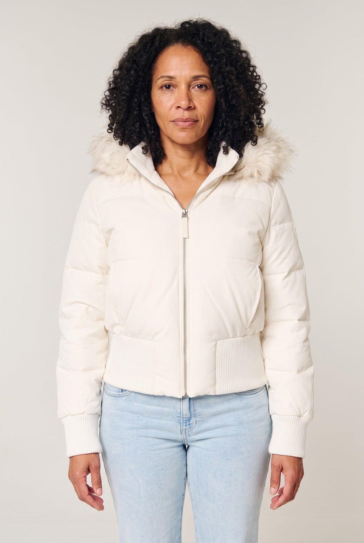 Casual Cropped Puffer Jacket with Ribbed Hem