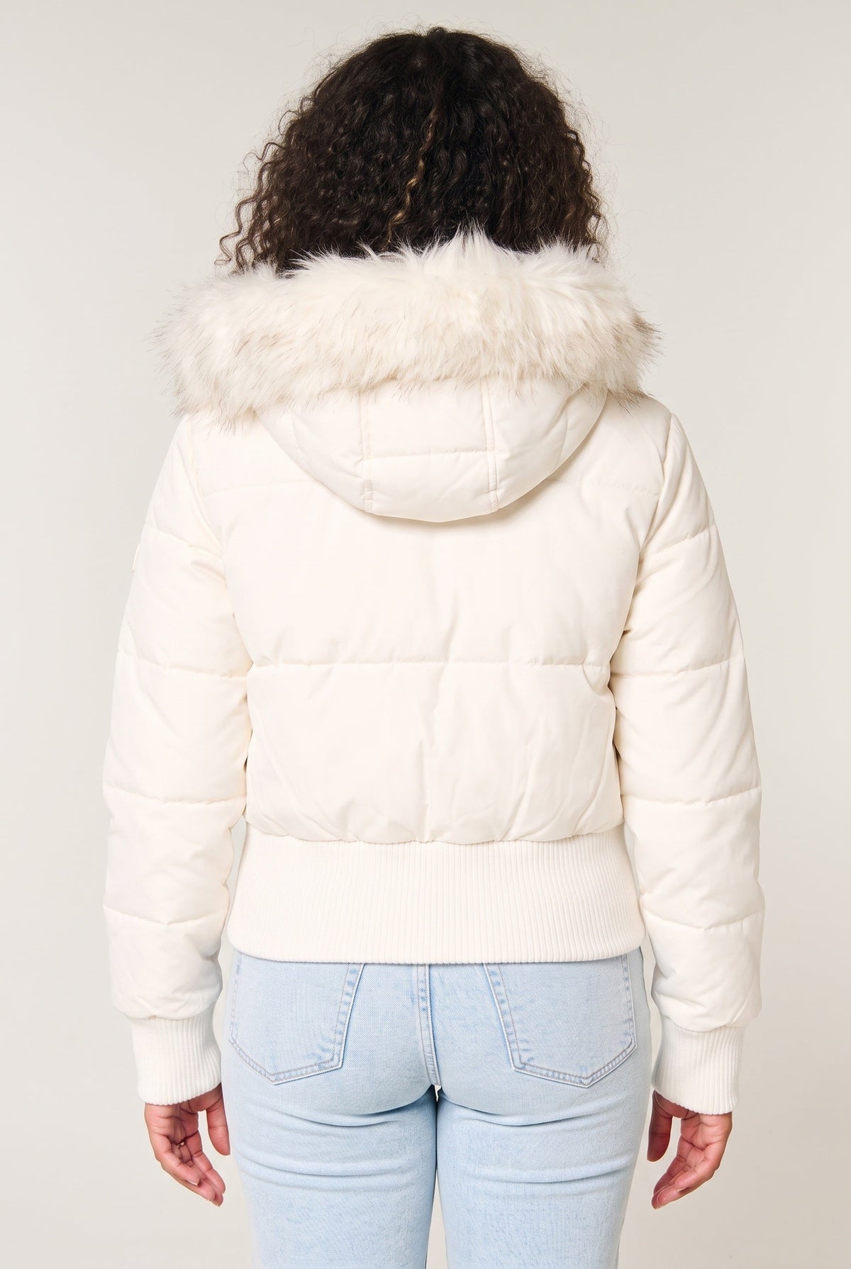 Casual Cropped Puffer Jacket with Ribbed Hem