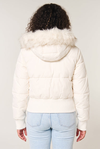 Casual Cropped Puffer Jacket with Ribbed Hem