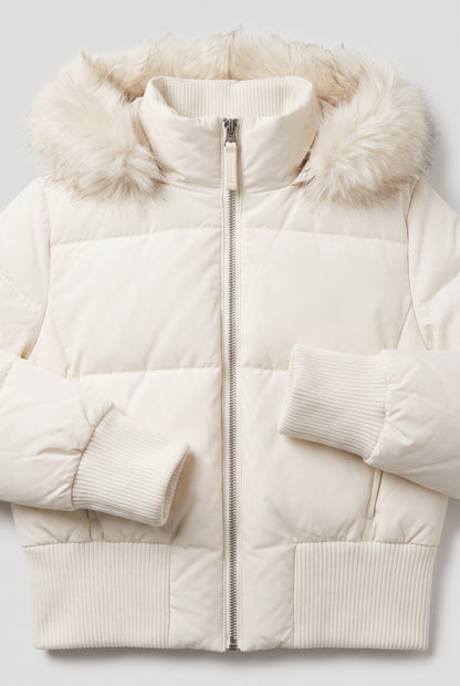 Casual Cropped Puffer Jacket with Ribbed Hem