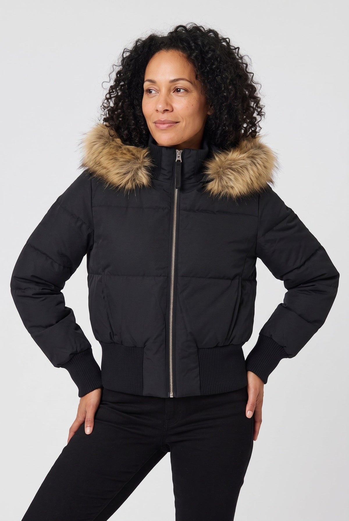 Casual Cropped Puffer Jacket with Ribbed Hem